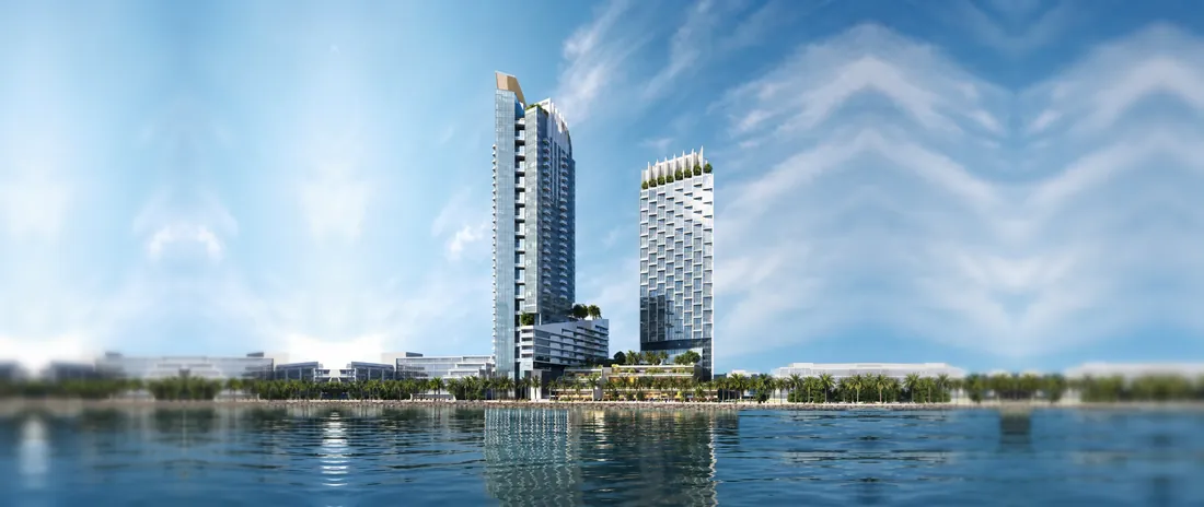 تصوّر معماري لبرجَي فندق فيرمونت أجدان الخبر على الواجهة البحرية